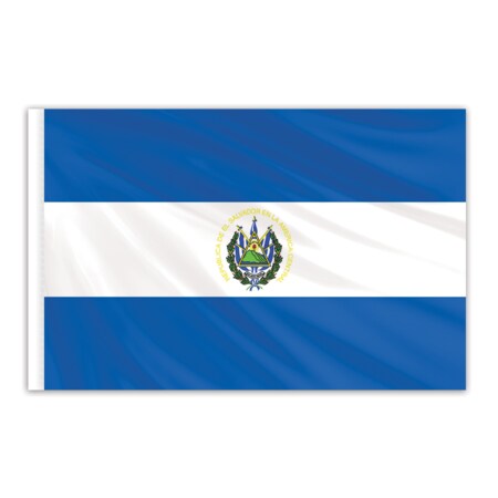 El Salvador Indoor Nylon Flag With Seal 2'x3' With Gold Fringe